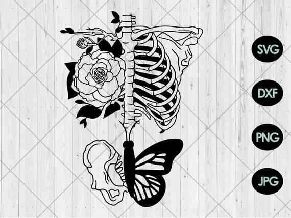 Floral skeleton butterfly svg, Skeleton with flowers svg, After life svg, Skeleton butterfly flowers svg, png, dxf, jpg, Instant Download