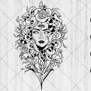 Medusa svg, Floral medusa head svg, dxf, png, jpg, Medusa head with flowers svg, Gorgon svg, Witchy snake woman svg, Instant Download