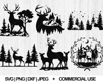 Forest deer svg bundle, Deer scene svg, dxf, png, jpg, Deer family svg, Deer and Mountain svg, Nature deer svg, Deer svg, Instant Download
