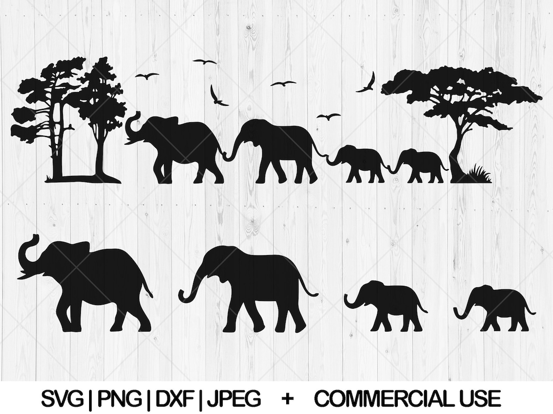 Elephant Family Svg, Safari Scene Svg, Dxf, Png, Jpg, Elephant Family Holding Tails Svg, Cute