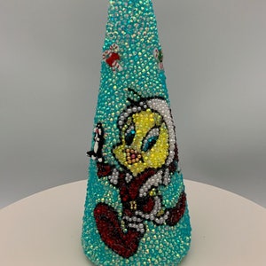 Rhinestone Mosaic Tweety Bird 9&quot; Tabletop Christmas Tree Decor