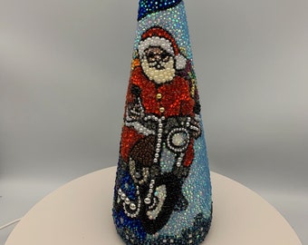 Harley Riding Santa Rhinestone Holiday Decor