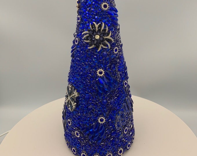 Sale! Sale! Sale! Stunning Blue Rhinestone Jeweled Tabletop Christmas Tree
