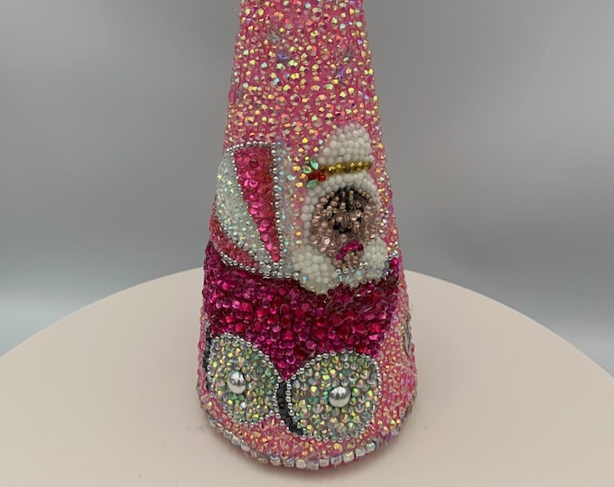 CLEARANCE! Rhinestone Mosaic Baby Girl's First Christmas 9" Tree Holiday Decor