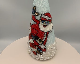Snowboarding Santa Rhinestone Holiday Tabletop Decor