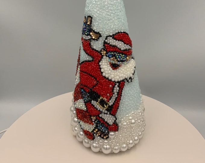 Snowboarding Santa Rhinestone Holiday Tabletop Decor