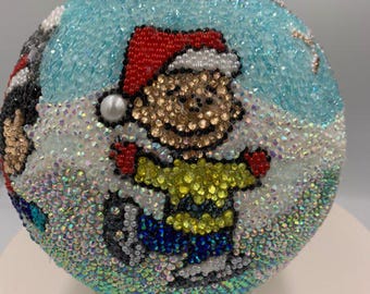 BRAND NEW! Extra Large 5" Custom Rhinestone Charlie Brown Ornament Ball