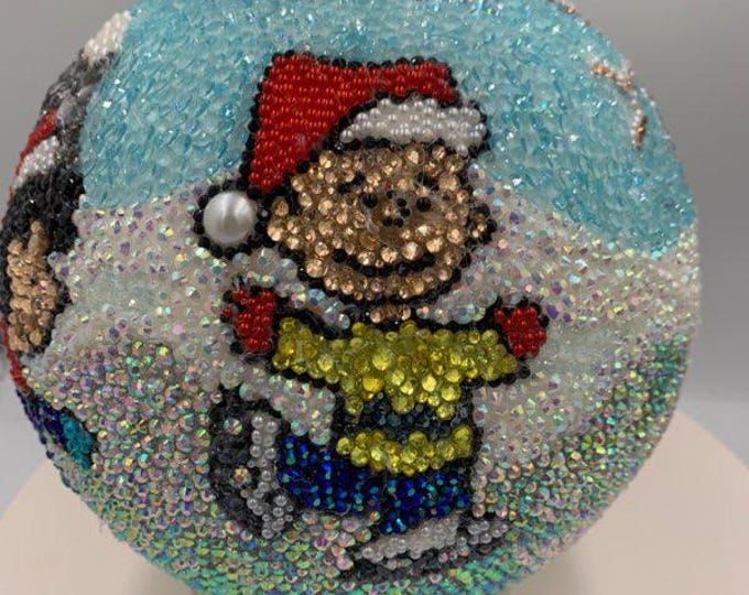 BRAND NEW! Extra Large 5" Custom Rhinestone Charlie Brown Ornament Ball