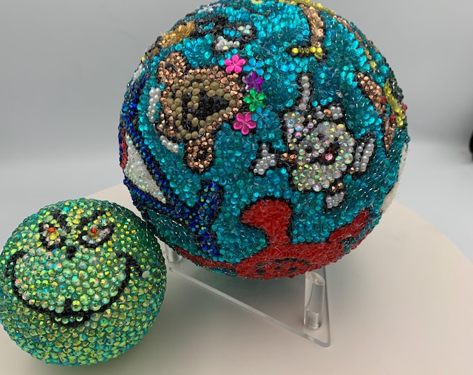Large 5" Rhinestone Christmas Ball Old Time Commercial Icons