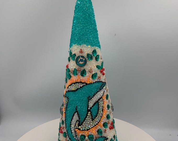 Miami Dolphins Football Fans - Custom Rhinestone Tabletop Tree
