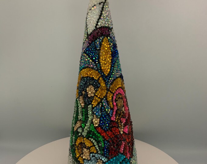 Nativity Stained Glass Tribute Rhinestone 14" Christmas Tabletop Tree
