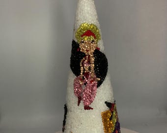 Nostalgic 1960s Television Rhinestone Tabletop Christmas Tree