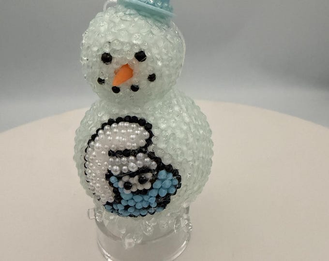 NEW! 4" Smurf Light Blue Rhinestone Snowman Ornament
