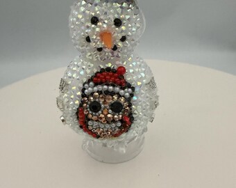 NEW! 4" Snow Owl on a Rhinestone Snowman Ornament