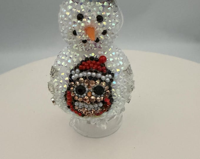 NEW! 4" Snow Owl on a Rhinestone Snowman Ornament