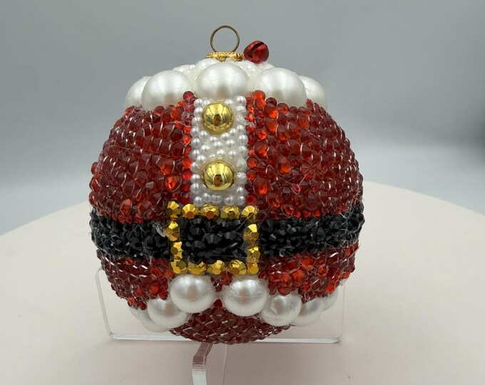 NEW! 3" Santa Belt Outfit Rhinestone Ornament Ball