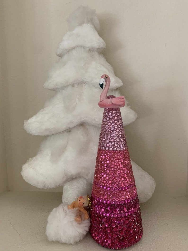 Pink Flamingo Pool Float Rhinestone Tabletop Christmas Tree Etsy