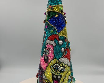 Bob & Patrick Frolicking at Christmas Tabletop Rhinestone Tree