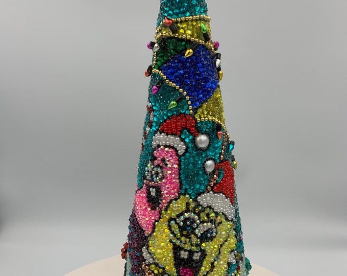 Bob & Patrick Frolicking at Christmas Tabletop Rhinestone Tree