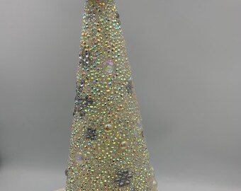 Winter White Rhinestone Christmas 14" Tabletop Tree Ornament