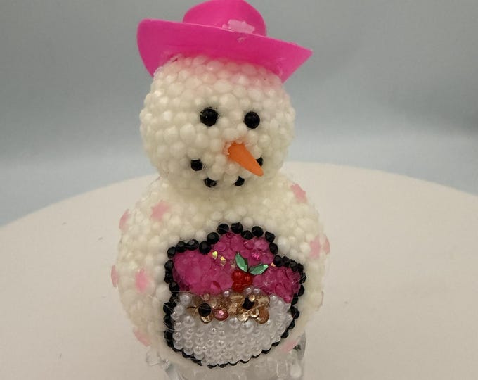NEW! 4" Tall Mini Rhinestone Pink Country Hat Snowman Ornament