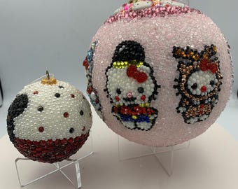 Pink Kitty Rhinestone Large Ornament Ball