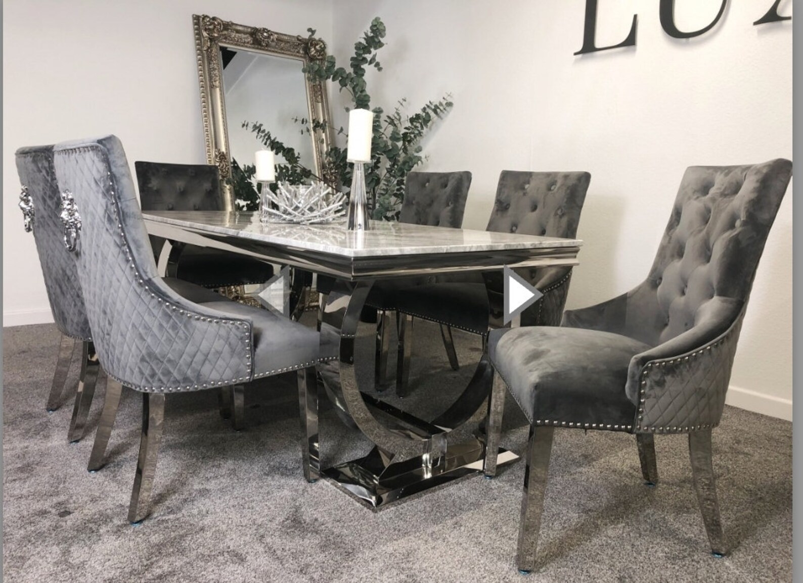 Arianna Mirrored Grey Solid Marble Dining Table Set Majestic Etsy