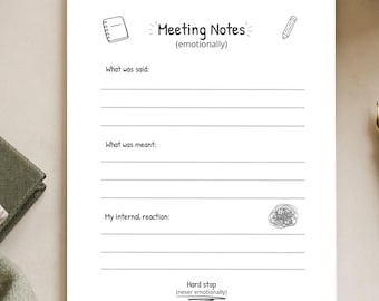 Funny Office Notepad – “Meeting Notes (Emotionally)” – Coworker Gift, Work Bestie Desk Accessory, 5x7 50-Sheet Memo Pad