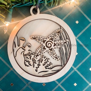 Laser Cut and Engraved Starfish and Turtle Ornament SVG File