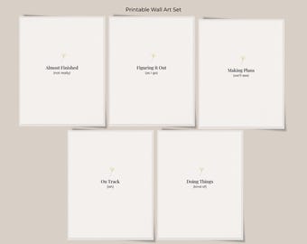 Minimalist Printable Wall Art Set, Funny Quote Print Bundle, Neutral Aesthetic Decor, 5 Digital Downloads, Modern Typography Art