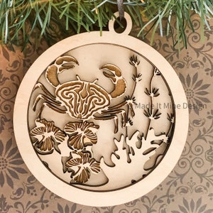 Laser Cut and Engraved Crab and Detailed Turtle Ornament SVG File