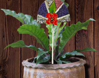 Handmade Poppy & Bear Garden Stake - Whimsical Yard Art