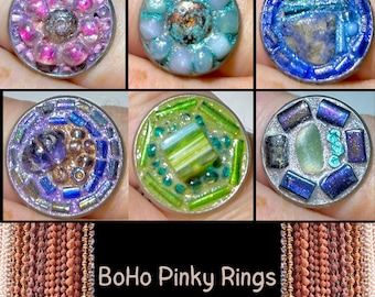 Beaded Pinky Ring: Handmade Silvertone Adjustable Boho Jewelry