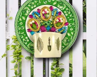 Mosaic Teacup Garden Stake: Beaded Yard Art Decor