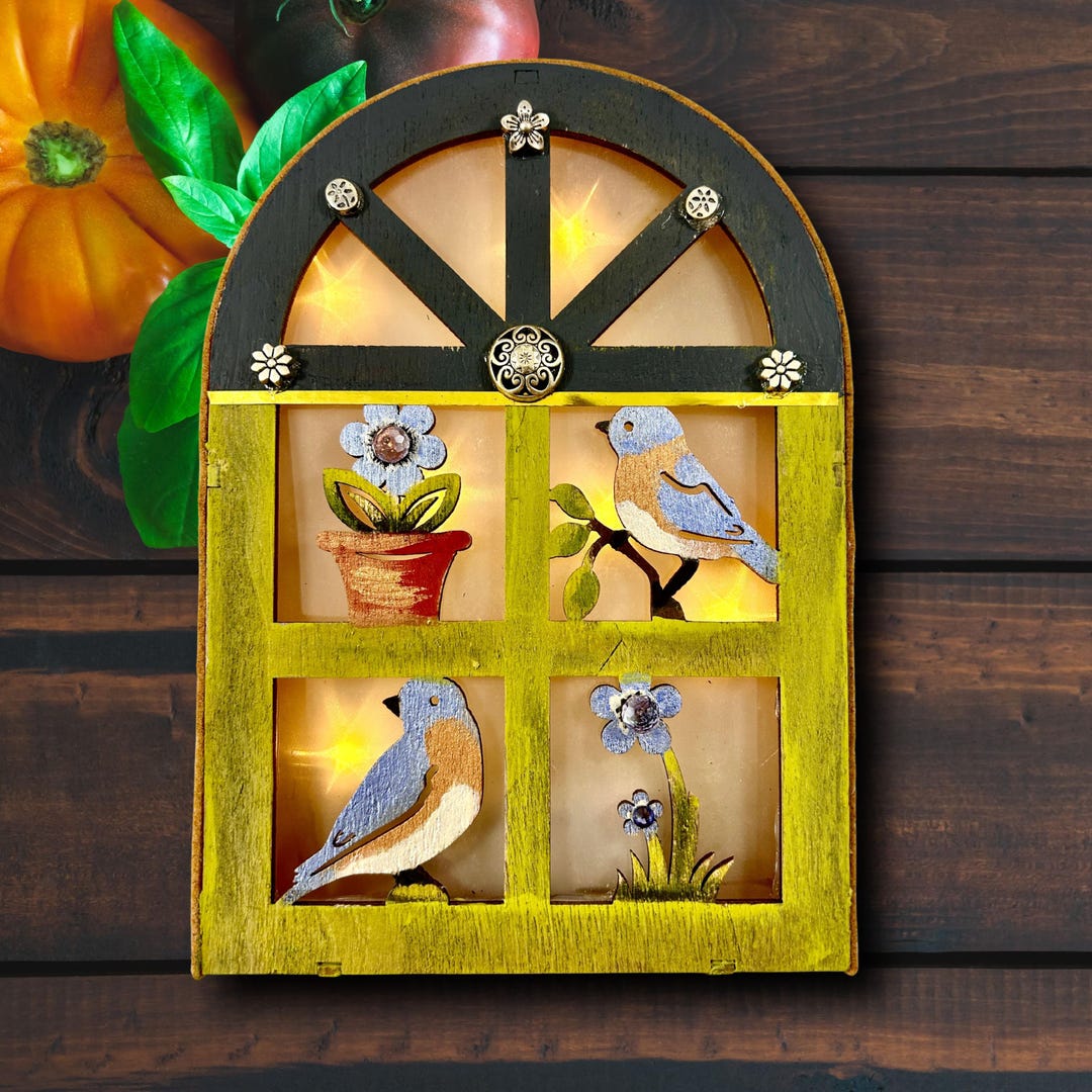 Hand Painted Bird Shadow Box Night Light: Farm Window Art - Etsy