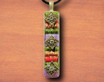 Handmade Mosaic Pendant Necklace: Beaded Glass Tile Jewelry