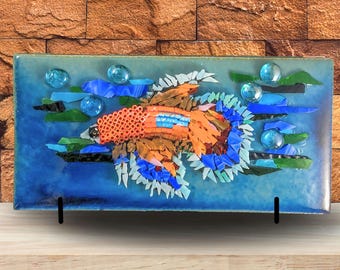Stained Glass Betta Fish Art: Mosaic Tile & Bead Artwork