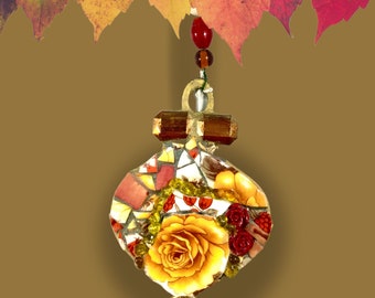 Mosaic China Ornament: Repurposed Art Window/Doorknob Hanger