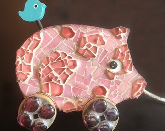 Mosaic Pig Art Toy: Handmade Glass Tile Decor