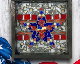 Mosaic Shadow Box: Americana Star & Autumn Leaf Art