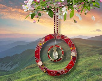 Mosaic Garden Ring: Repurposed Hanging Garden Art, 8" Diameter