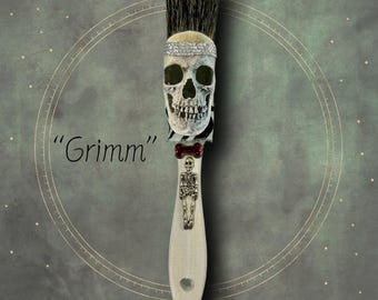 Skull Paint Brush Art, Skeleton Decor, Goth Home Decor