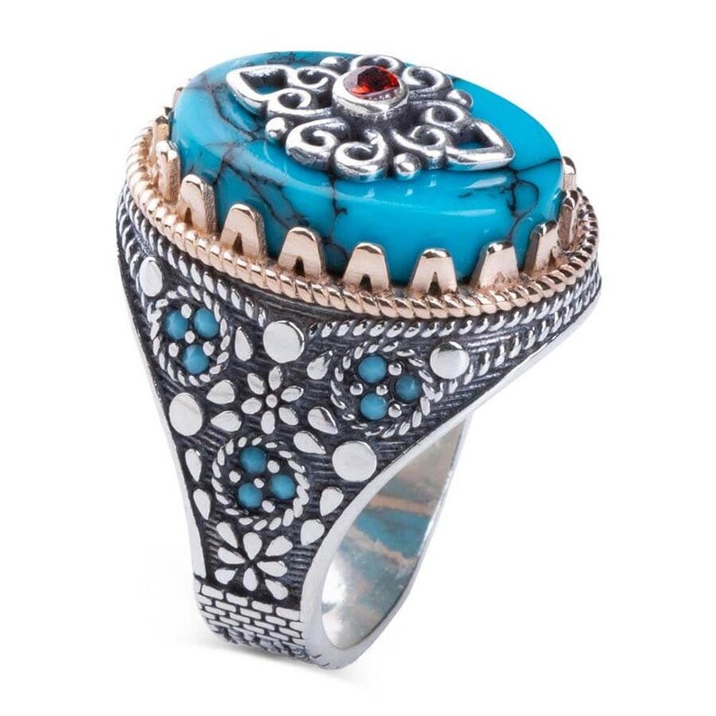 Turquoise Stone Silver Men Ring with Ornament Turquoise Stone Silver Ring with Braided Sides Valentine/'s Day Gemstone Opal Ring for him
