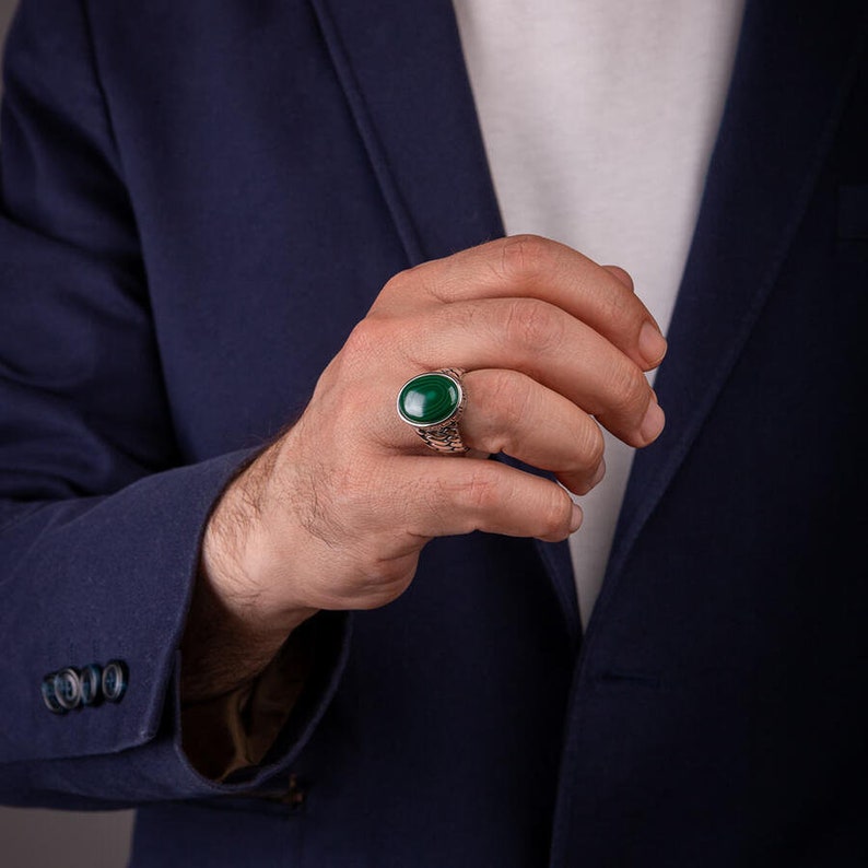 925 Sterling Silver 20mm Oval Green Malachite Stone Mens Ring size 9 10 11 12 13 925 Sterling Silver 20mm Oval Green Malachite Stone Mens Ring size 9 10 11 12 13
