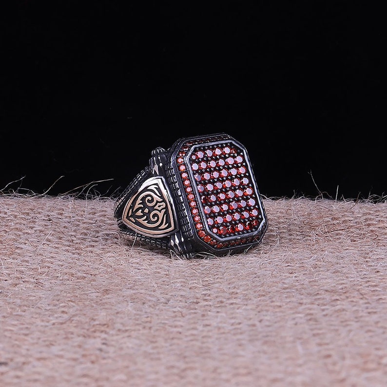 925 Sterling Silver Men Ring with Red Zircon Stone Fine Jewelry Fashion Rings For Men Gift For Him