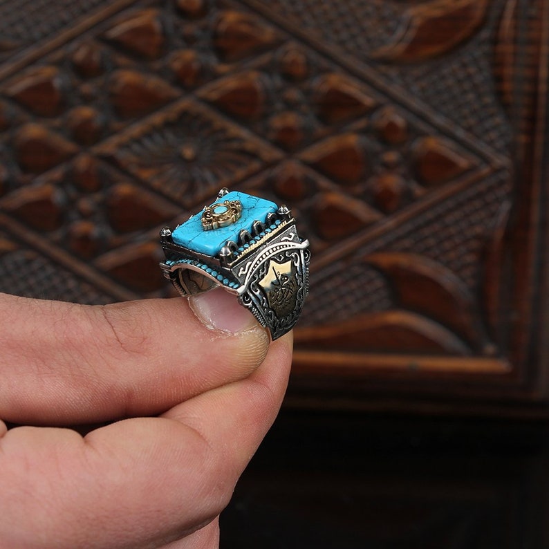 Turquoise Stone Silver Men Ring with Ornament Turquoise Stone Silver Ring with Braided Sides Valentine/'s Day Gemstone Opal Ring for him