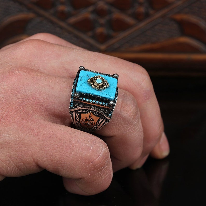 Turquoise Stone Silver Men Ring with Ornament Turquoise Stone Silver Ring with Braided Sides Valentine/'s Day Gemstone Opal Ring for him