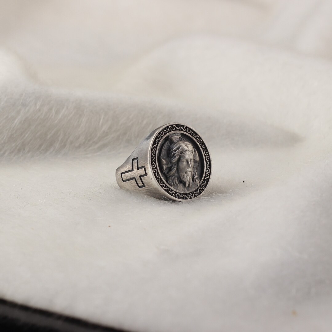 925 Sterling Silver Christian Savior Signet Jesus Ring for - Etsy