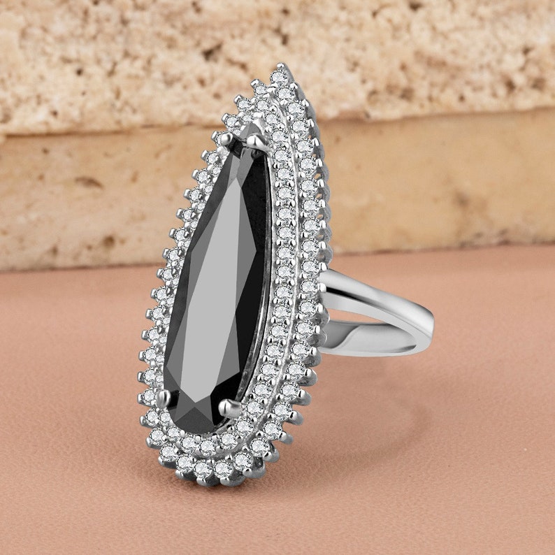 925 Sterling Silver Zircon Stone Engraved Women Ring Dainty Ring Gift for her Sterling Silver Sapphire Ring with Ruby Black Stone