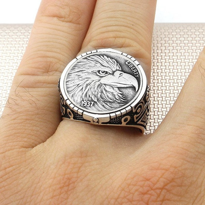 American Bald Eagle Head 925 Sterling Silver Mens Ring Etsy